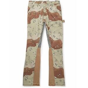 NEW GALLERY men's chocolate chip flare camouflage trousers in brown